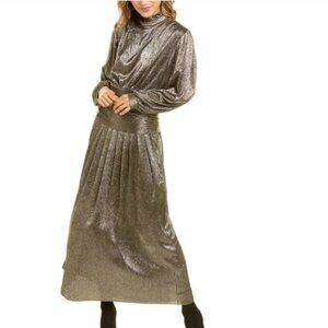 Isabel Marant Etoile Nibazin Ruched Metallic Midi Dress Sz FR 36 US 4